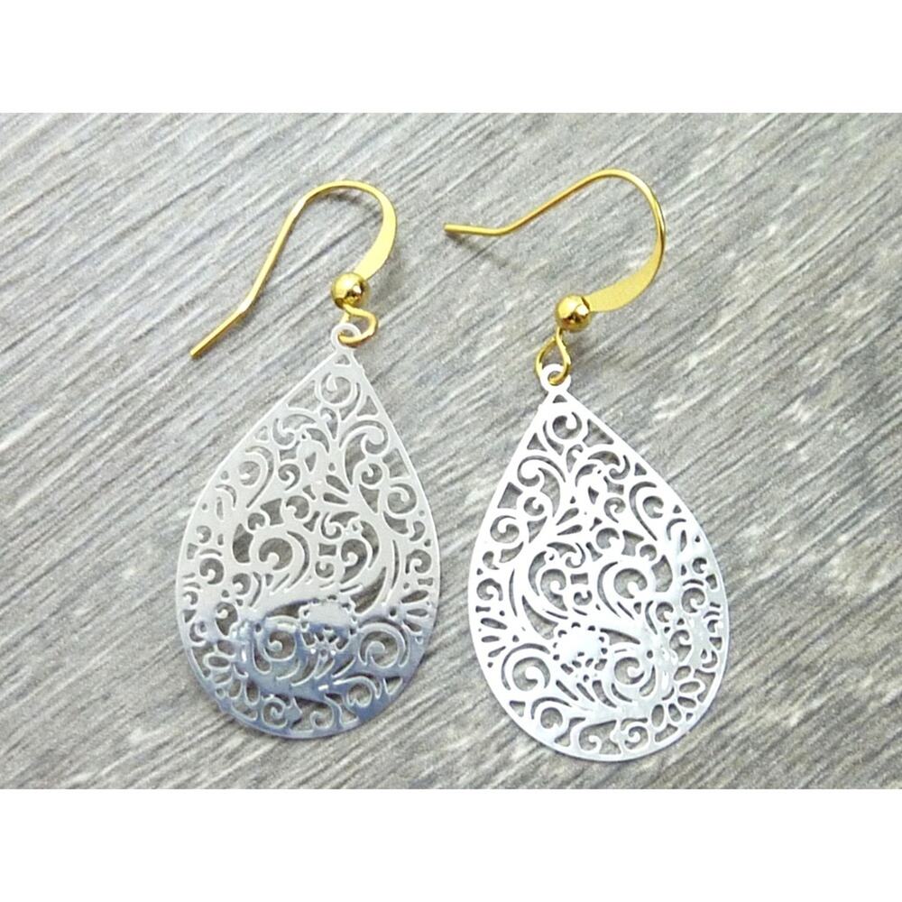 Silver Filigree Teardrop Earrings